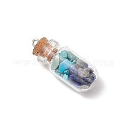 5Pcs 5 Styles Clear Glass Wishing Bottle with Mixed Gemstone Chip Inside Pendants&nbsp;PALLOY-JF04164