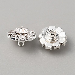 衣服アクセサリー用合金ラインストーンシャンクボタン  花  銀  11.5x8mm  穴：1.4mm&nbsp;FIND-WH0152-064