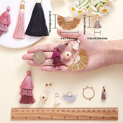 DIY レイヤード タッセル ドロップ イヤリング メイキング キット  ナイロン＆ポリエステル＆プロイコットンのタッセルペンダントを含む  ウッドビーズ  アイアン製ピアスフック  真鍮のスタッド イヤリングのパーツとリンキング リング  ミックスカラー  95個/箱&nbsp;DIY-SZ0009-86