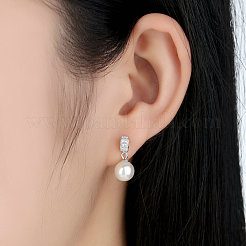 Anti-Tarnish Rhodium Plated 925 Sterling Silver Cubic Zirconia Stud Earrings&nbsp;EJEW-FF0002-12