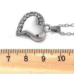 304 ステンレス クリスタル ラインストーン ハート 骨壷 遺灰 ネックレス  女性用アズキチェーンネックレス  ステンレス鋼色  21.46インチ（54.5cm）&nbsp;STAS-Z106-04P