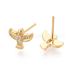 Brass Micro Pave Clear Cubic Zirconia Stud Earrings&nbsp;KK-N263-26G