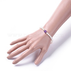 ストレッチグレードの天然淡水パールブレスレット  天然アメジストビーズと真鍮ビーズ  2インチ（5.1cm）&nbsp;BJEW-JB04623-03