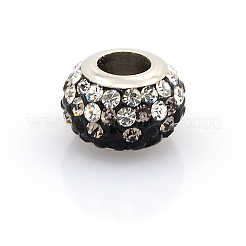 304ステンレススチールポリマークレイラインストーンヨーロピアンビーズ  大穴ロンデルビーズ  ミックスカラー  11~12x7~8mm  穴：5mm&nbsp;CPDL-J017-M