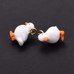 ラックメッキ真鍮エナメルチャーム  丸カン付き  カドミウムフリー＆鉛フリー＆ニッケルフリー  18KGP本金メッキ  アヒル  ホワイト  11x13x7mm  穴：2.4mm&nbsp;KK-I689-22G