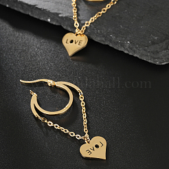 201 Stainless Steel Tassel Heart with LOVE Hoop Earrings&nbsp;VU5295