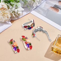 2 Pairs 2 Colors Alloy Micro Pave Colorful Cubic Zirconia Stud Earrings&nbsp;EJEW-GO0003-17