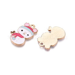 クリスマステーマラックメッキ合金エナメルペンダント  カドミウムフリー＆鉛フリー  ライトゴールド  雪だるまチャーム  ホワイト  24x15.5x1.5mm  穴：1.8mm&nbsp;ENAM-T021-14KCG