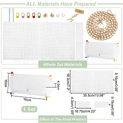 DIYリボン編みバッグ作りセット  プラスチックメッシュキャンバスシートと糸針とステッチマーカーを含む  メタルカーブチェーンストラップ＆鹿装飾バックル  Dリング  磁気クラスプ  ミックスカラー&nbsp;DIY-WH0430-488