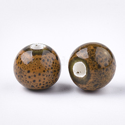 手作りの陶器ビーズ  ファンシーアンティーク施釉磁器  ラウンド  オレンジ  10.5~11x9.5mm  穴：2.5mm&nbsp;PORC-Q262-01J