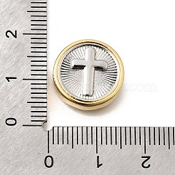 ツートン真鍮ビーズ  18KGP本金メッキ  フラットラウンド  クロス  15x4.5mm  穴：1.2mm&nbsp;KK-D255-02GP-01