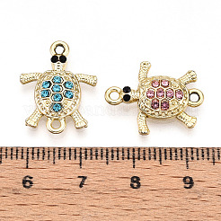 合金ラインストーンコネクタチャーム  ライトゴールド  カドミウムフリー＆鉛フリー  カメ  ミックスカラー  19x15x3mm  穴：1.6mm&nbsp;ALRI-T011-05