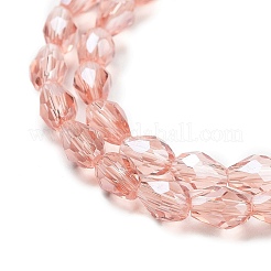電気メッキガラスビーズセット  パール光沢メッキ  多面カット  ティアドロップ  ライトサーモン  6x4mm  穴：1mm  約72個/連  15インチ&nbsp;X-EGLA-R008-6x4mm-7