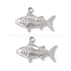 変色しない304ステンレススチールペンダント  魚のチャーム  ステンレス鋼色  19x29x3mm  穴：3mm&nbsp;STAS-K242-03P