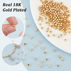 真鍮製スペーサービーズ200個  多面カット  バレル  18KGP本金メッキ  3x2.3mm  穴：1.2mm&nbsp;KK-UN0003-24