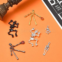 12個6スタイルのハロウィン合金ペンダントセット  スケルトンチャーム  ミックスカラー  25.5~63x13.5~27x2.5~3.5mm  穴：1.5~2mm  2個/スタイル&nbsp;FIND-YW0006-25