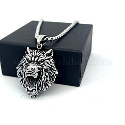 Vintage Punk Wolf Head 304 Stainless Steel Pendant Necklaces for Men&nbsp;HO0962