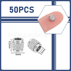 304ステンレススチールヨーロピアンビーズ50個  大穴ビーズ  コラム  ステンレス鋼色  6.5x6mm  穴：3.5mm&nbsp;STAS-UN0064-74