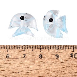 手作りの透明ランプワークビーズ  縞模様の魚  ライトスカイブルー  13~16x16.5~19.5x9~10.5mm  穴：1.5~2mm&nbsp;LAMP-N042-20B