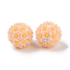 手作りの光るポリマー粘土のラインストーンファンシービーズ  ペンフォーカルビーズ  アクリルデイジーの花付き  パールピンク  20~21mm  穴：2mm&nbsp;CLAY-H003-04F