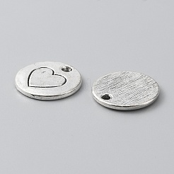 合金のチベット風チャーム  ハートチャーム付きフラットラウンド  アンティークシルバー  15x1.5mm  穴：1.8mm&nbsp;PALLOY-WH0001-65AS