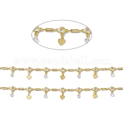 Brass Rectangle & Cubic Zirconia Flat Round Link Chains&nbsp;CHC-P010-02G