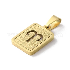 304ステンレススチール十二星座ペンダント  18KGP本金メッキ  長方形のチャーム  牡羊座  17.5x12x2mm  穴：7.5x3.5mm&nbsp;LS-STAS-S152-02G-A