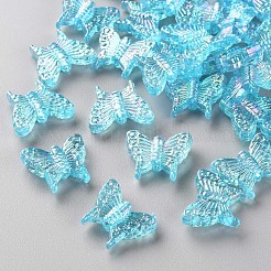 透明なアクリルビーズ  ABカラーメッキ  蝶  ディープスカイブルー  12.5x15x4.5mm  穴：1.2mm&nbsp;X-MACR-S361-35G