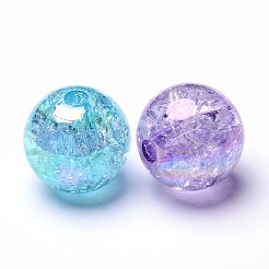 フーセンガム風ABカラー透明クラックルアクリルラウンドビーズ  ミックスカラー  12mm  穴：2~2.5mm&nbsp;X-CACR-R011-12mm-M