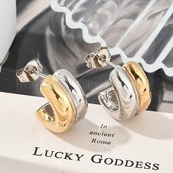 304ステンレススチールツートンスタッドピアス  イオンプレーティング（ip）  ゴールドカラー  15.5x8.5mm&nbsp;EJEW-M070-16G