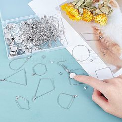 DIYイヤリング作成キット  304ステンレススチールペンダント、ピアスフック、ペンダントカボションセッティング、丸カンを含む  ガラスのカボションとプラスチックのイヤーナット  ステンレス鋼色  330個/箱&nbsp;DIY-DC0001-03