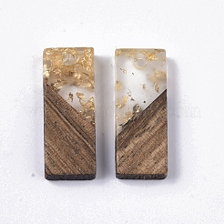 透明樹脂＆ウォールナットウッドチャーム  金箔  長方形  ゴールド  23x9x3.5mm  穴：2mm&nbsp;X-RESI-Q210-007A-A01