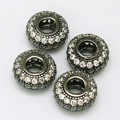真鍮製キュービックジルコニアビーズ  ロンデル  ガンメタ色  10.3x5mm  穴：3.5mm&nbsp;ZIRC-D022-03B