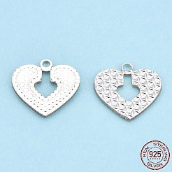 925スターリングシルバーチャーム  ハート  銀  11.5x12.5x1mm  穴：1.2mm&nbsp;STER-T006-06