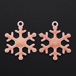 スプレープリント合金エナメルチャーム  グリッターパウダー付き  カドミウムフリー＆ニッケルフリー＆鉛フリー  スノーフレーク  ライトサーモン  27x21x2.5mm  穴：2mm&nbsp;X-ENAM-N055-036E-NR