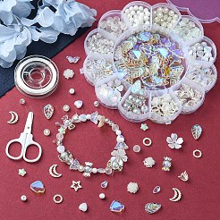 DIY アクリルフラワービーズストレッチブレスレット、リーフチャーム付きキット作成キット  はさみで  透明  8mm  穴：2mm&nbsp;DIY-YW0008-88