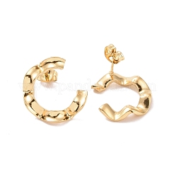 イオンプレーティング（IP）304ステンレススチールスタッドピアス（女性用）  ツイストレターc  ゴールドカラー  19x17.5x3.5mm  ピン：0.8mm&nbsp;EJEW-F287-03G