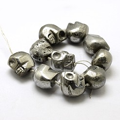 電気メッキの天然パイライトビーズ連売り  スカル  染め  銀メッキ  16x14x16mm  穴：1.5mm  約8個/連  7.08インチ（18cm）&nbsp;G-N0258-M-04