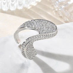 Brass Micro Pave Clear Cubic Zirconia Cuff Open Rings for Women&nbsp;RJEW-L343-15P