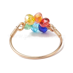 Flower Glass Finger Rings&nbsp;RJEW-JR00713-01