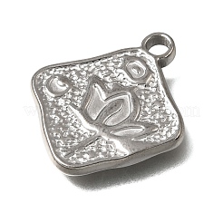 304ステンレスペンダント  蓮のチャームが付いた、槌目模様の菱形  ステンレス鋼色  25x23x2.5mm  穴：3mm&nbsp;SA-CBA7C25-02D-P