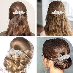 ガラスラインストーン付き合金ヘアバレッタ2個  花  銀  84x30x20mm&nbsp;OHAR-BBC0001-01