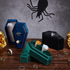 Halloween Theme Coffin Shaped Velvet Finger Ring Boxes&nbsp;VBOX-WH0015-01A