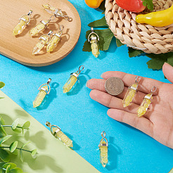 フルーツテーマのエポキシ樹脂ペンダント  レモンポリマー粘土ビーズと合金製の留め具が付いた弾丸の形  多面カット  シャンパンイエロー  40x13.5x10mm  穴：6x3.5mm&nbsp;RESI-TA0004-99B