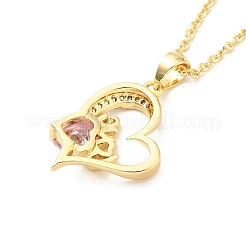 キュービックジルコニア ハート ワード ラブ ペンダント ネックレス  女性のための金メッキ真鍮ジュエリー  ピンク  15.75インチ（40cm）&nbsp;LS-NJEW-F293-02B-G