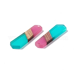 透明樹脂＆ウォールナットウッドチャーム  六角チャーム  ターコイズ  49x12x3.5mm  穴：2mm&nbsp;RESI-M027-06K