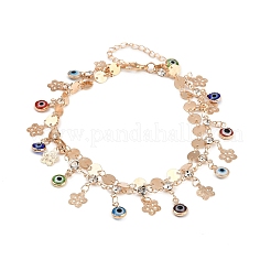 Alloy Crystal Rhinestone Disc Resin Evil Eye Tassel Double Layer Anklets for Women&nbsp;AJEW-A069-02G