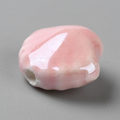 手作りの陶器ビーズ  光沢釉の磁器  ピンク  シェル形状  12x13.5x7.5mm  穴：2mm&nbsp;PORC-TAC0008-02G