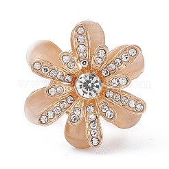 合金ラインストーン女性女性女の子ファッションスカーフリングバックル  ガラスと  カドミウムフリー＆鉛フリー  花  ライトゴールド  37x30x23mm&nbsp;LS-JEWB-WH0011-12KCG
