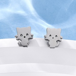 変色しにくい304ステンレススチールの子猫スタッドピアス  ピアスキャッチ/ピアスバックキャッチ付き  猫  ステンレス鋼色  8x7mm  ピン：0.8mm&nbsp;X-EJEW-F227-08P